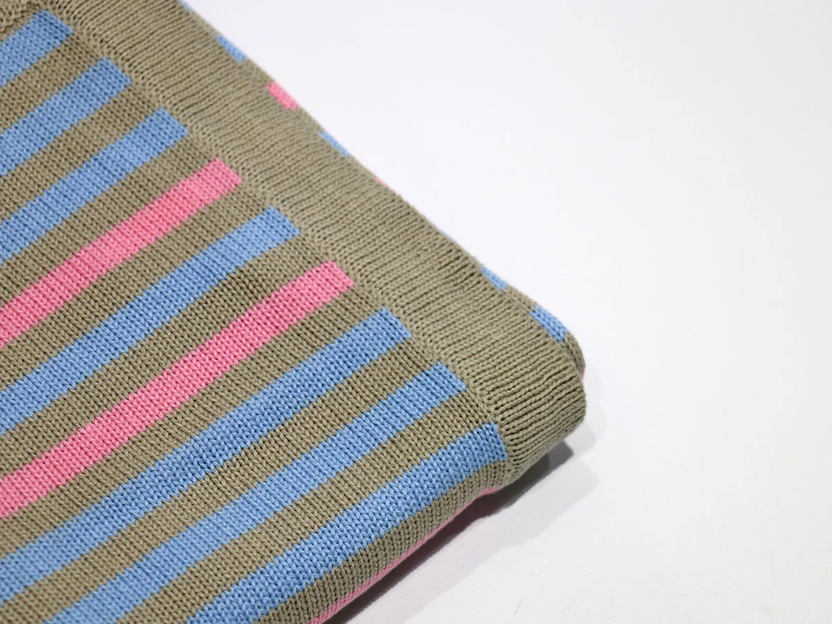 baby blanket in stripes pink blue grey