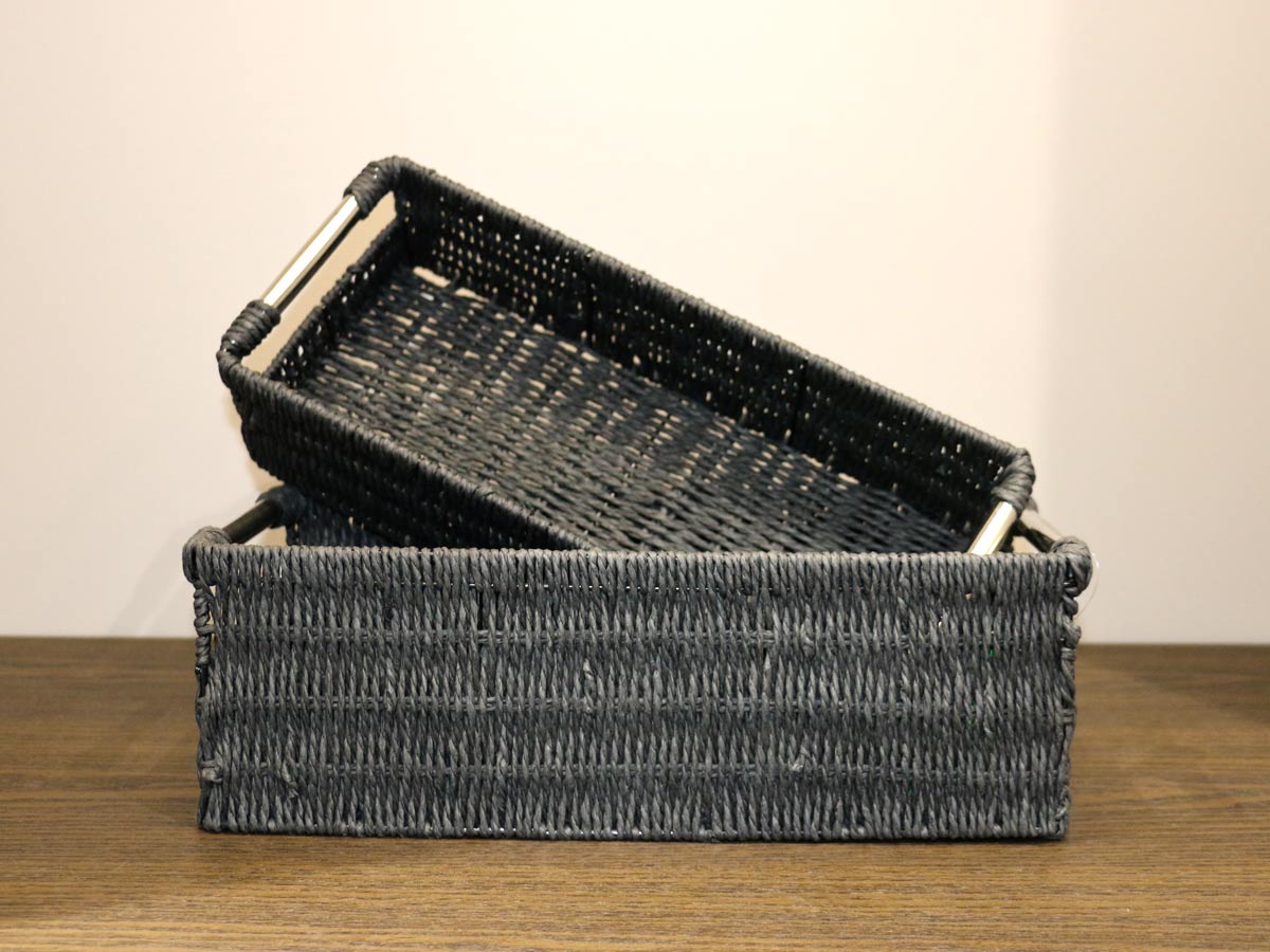 black rectangular basket small silver handed