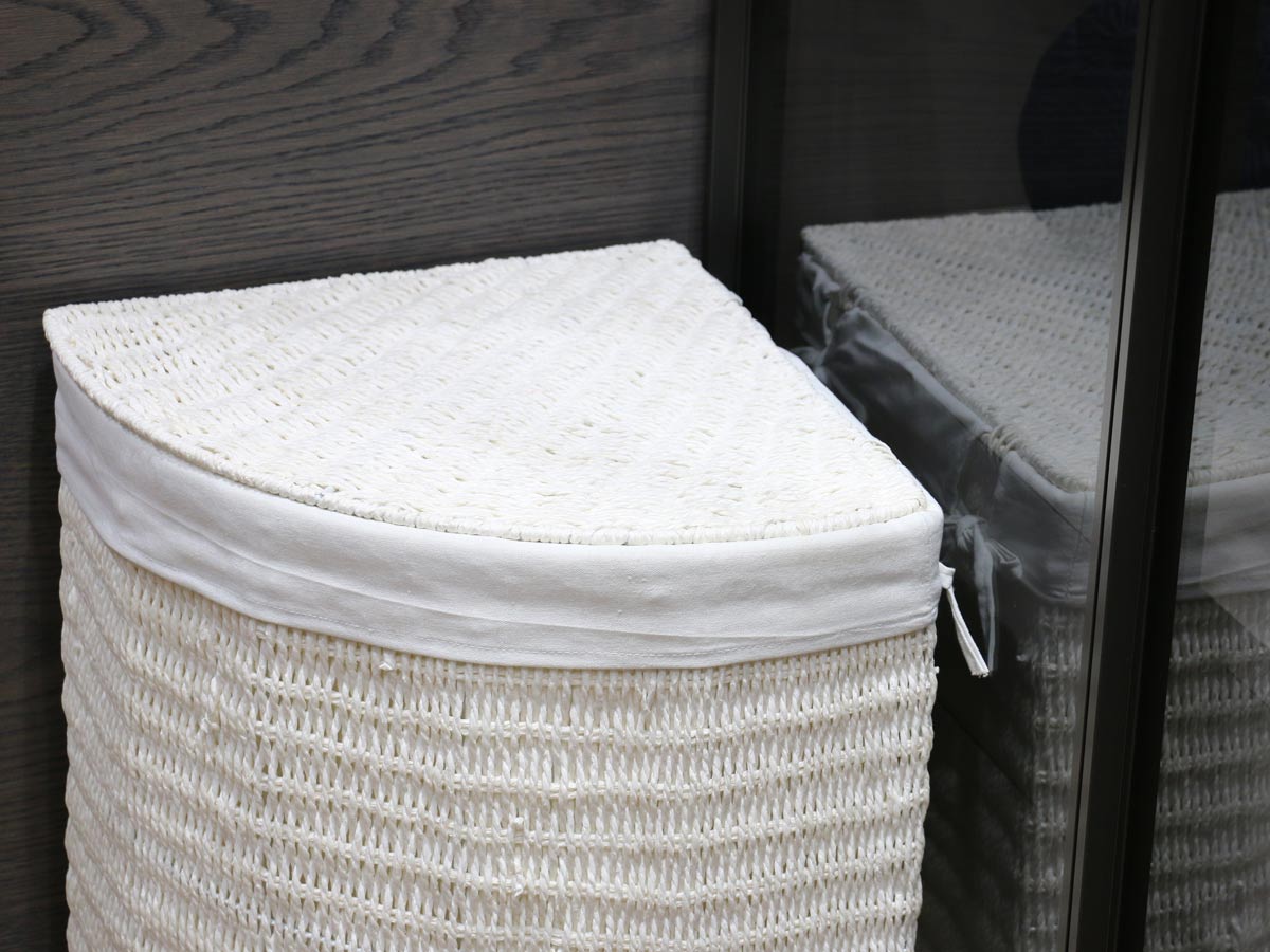 corner laundry basket white with fabric lining