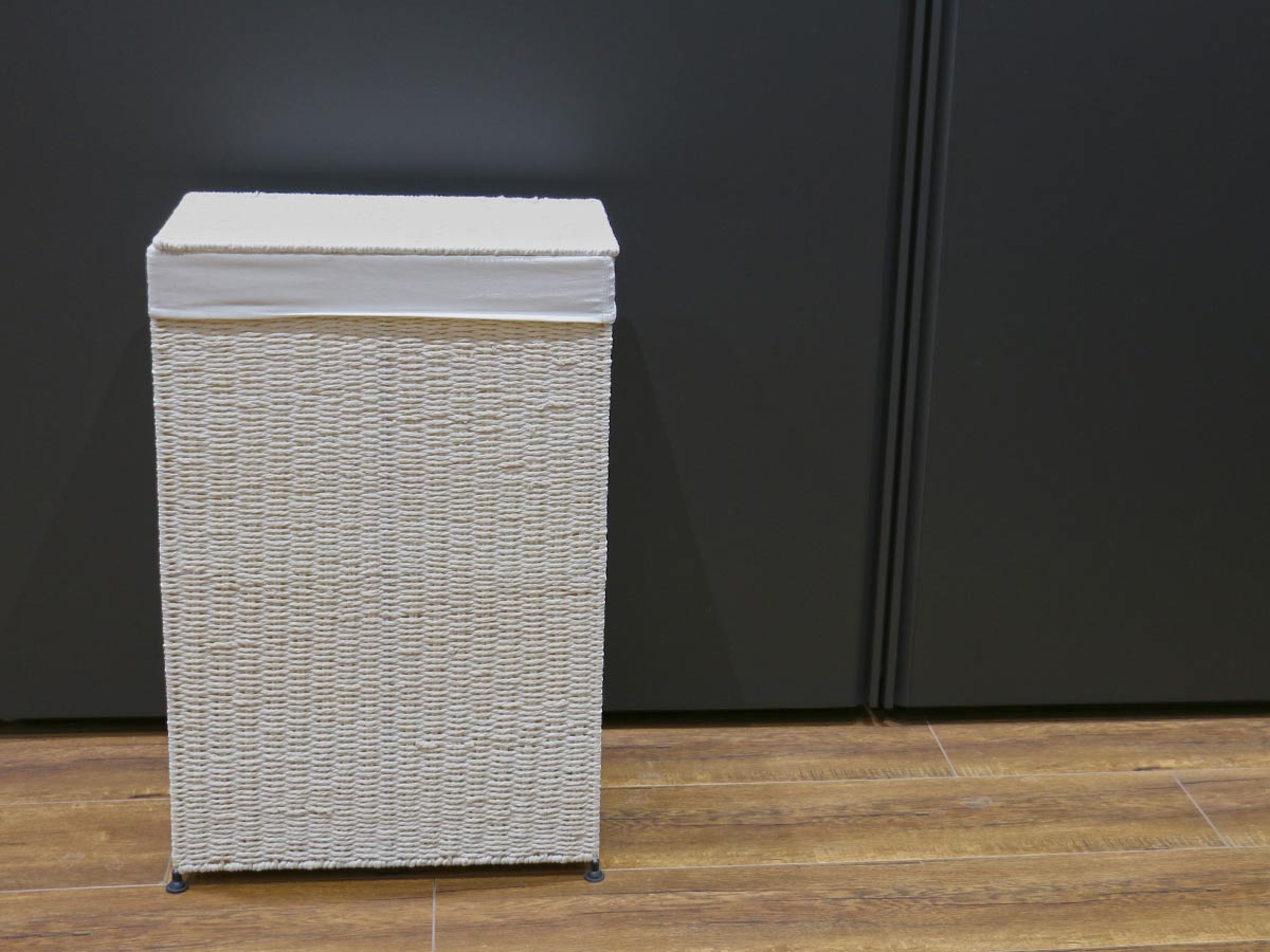 white laundry basket with fabric lining