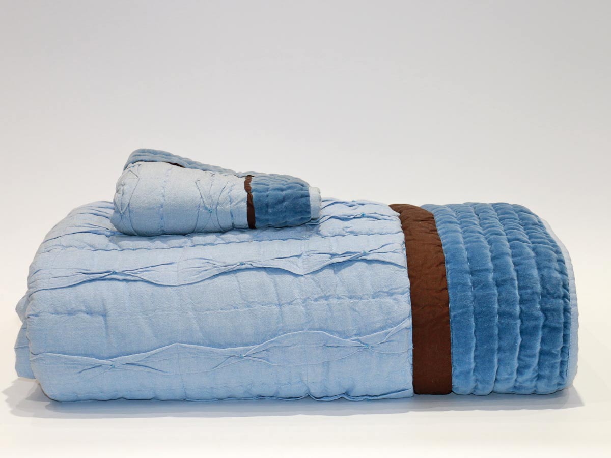 grazia blue velvet quilt 170x220 cm with one cushion cover