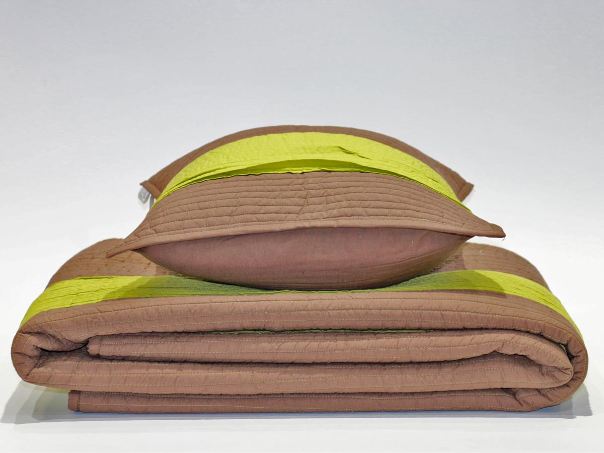 carlo green pleated quilt 170x220 cm with one cushion cover