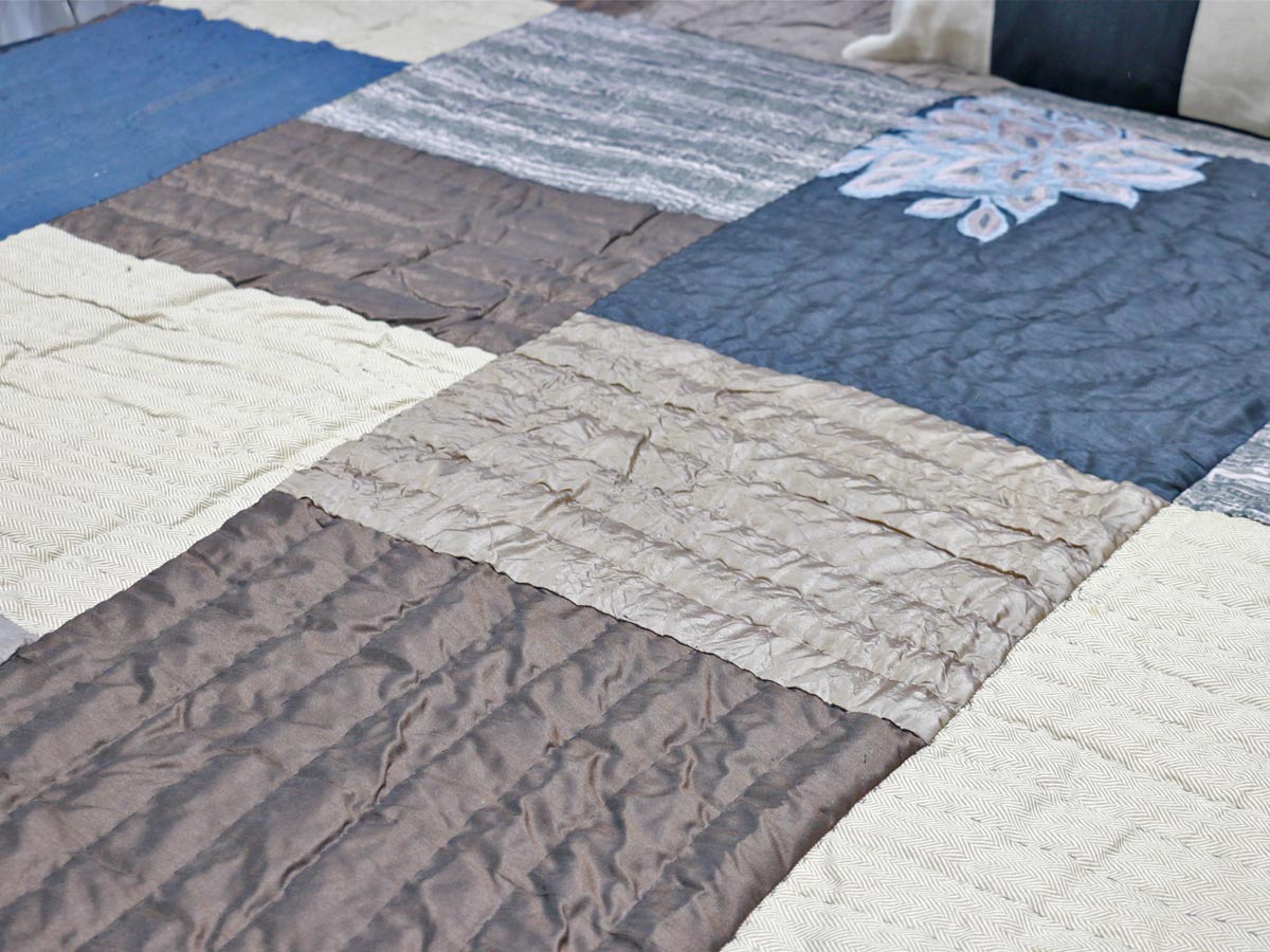 patchwork quilt black with embroidery details 240x280 cm with two pillow covers