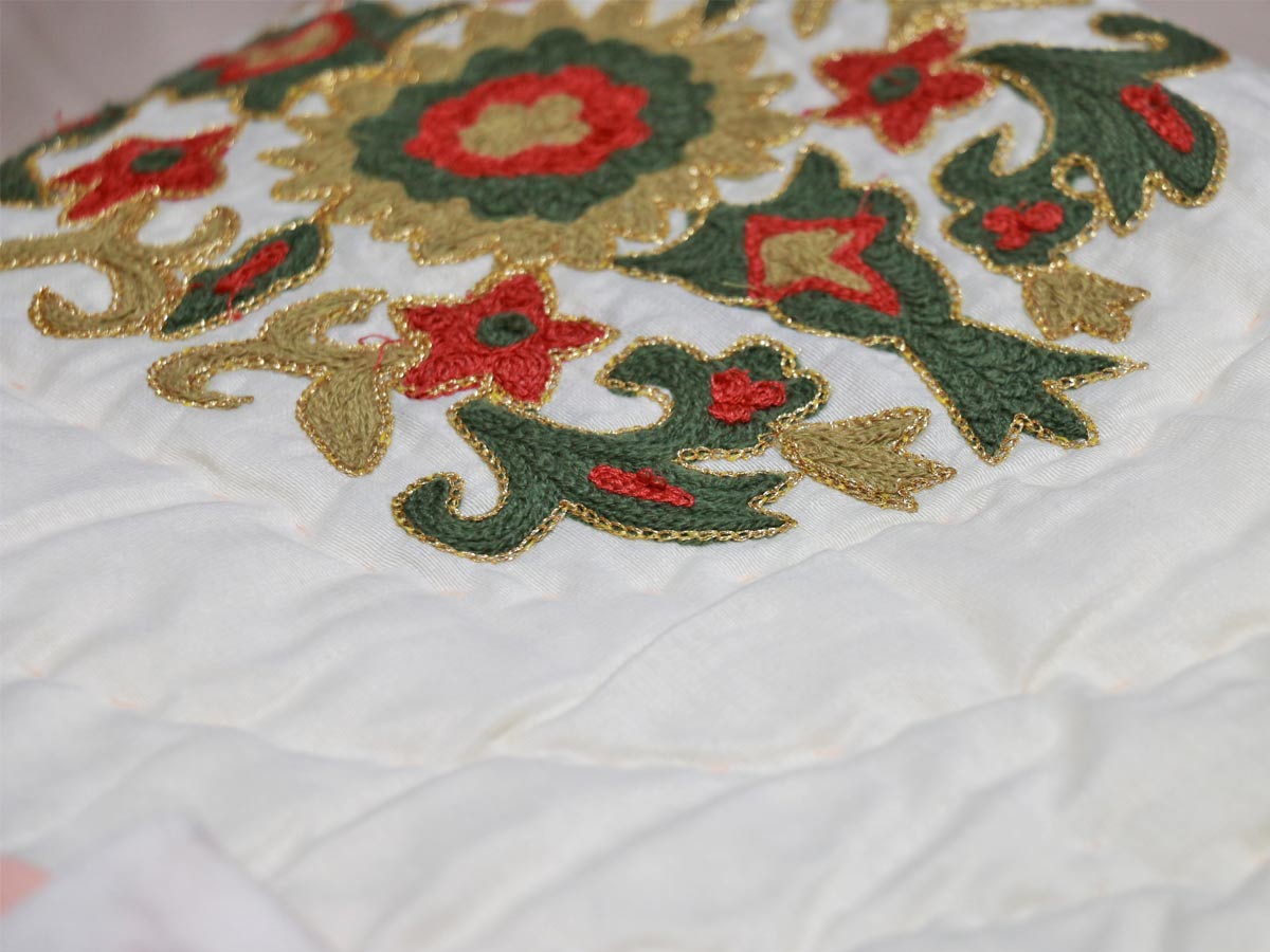 patchwork quilt orange with embroidery details 240x280 cm with two pillow covers