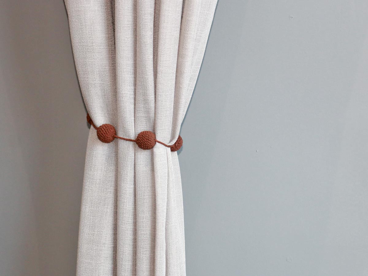 crochet brown balls curtain tie
