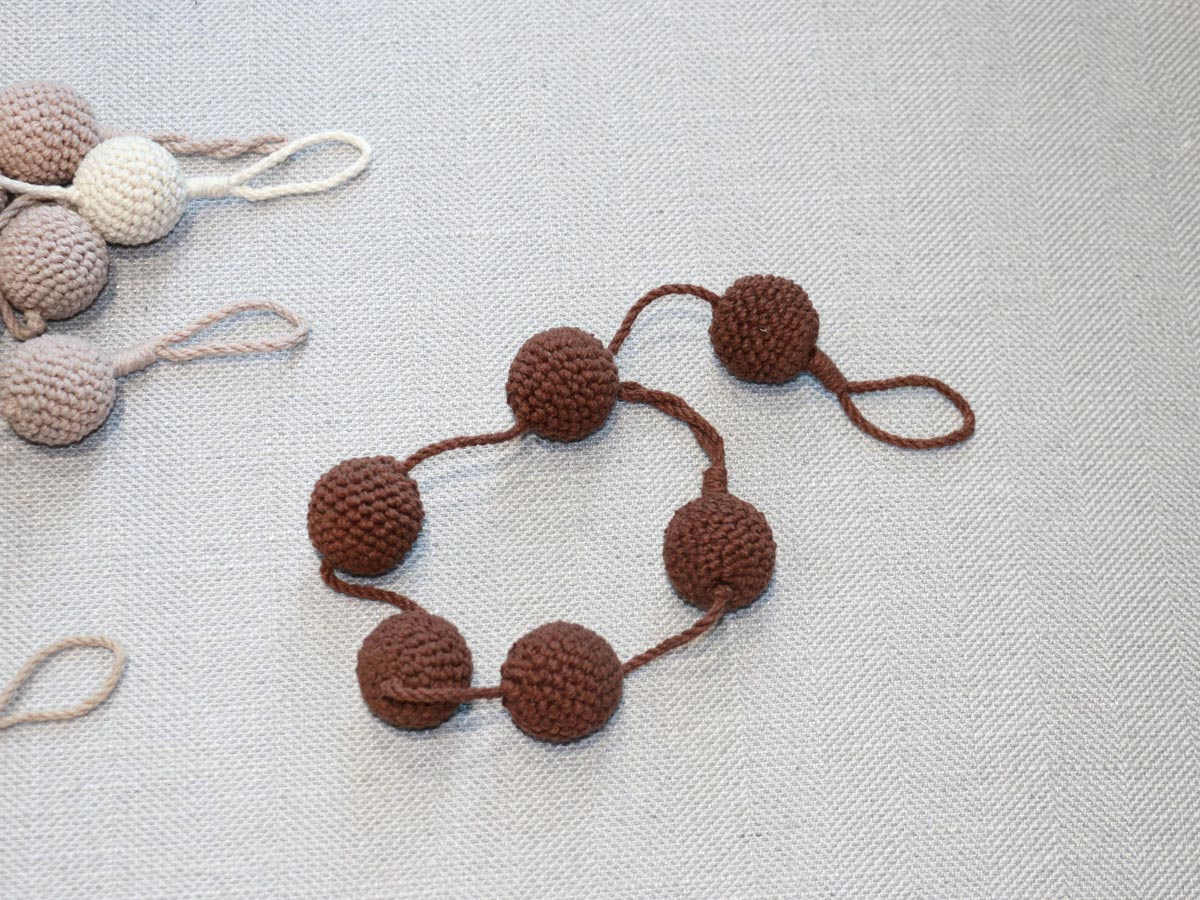 crochet brown balls curtain tie