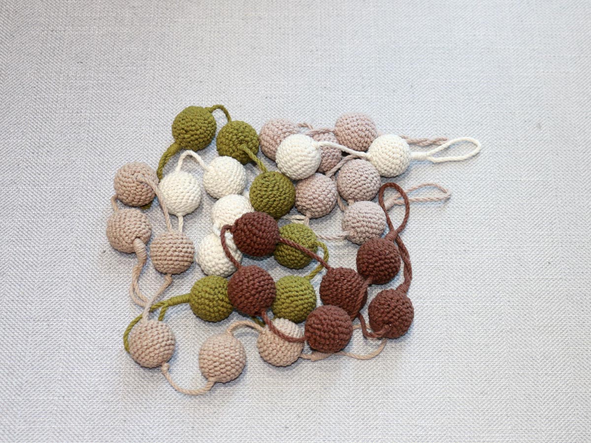 crochet brown balls curtain tie