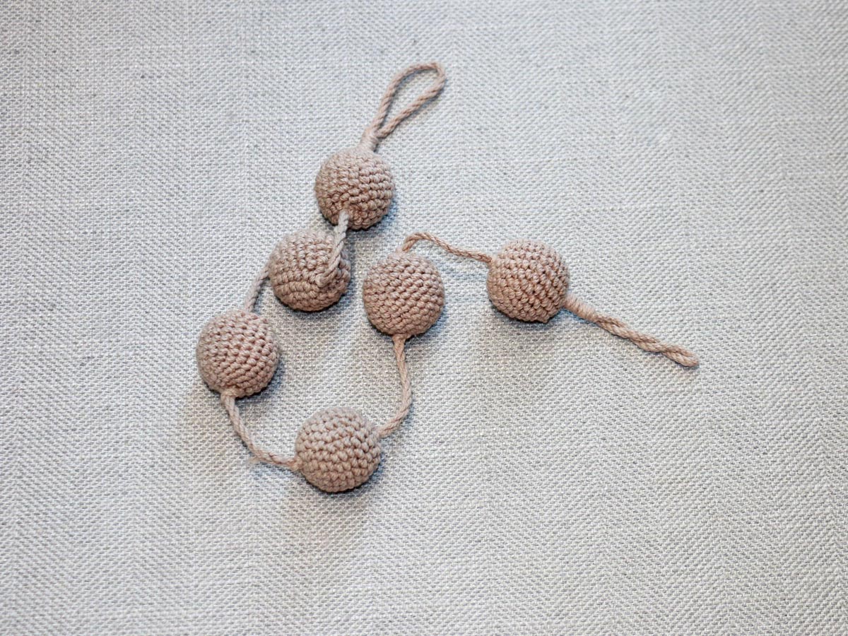 crochet grey balls curtain tie