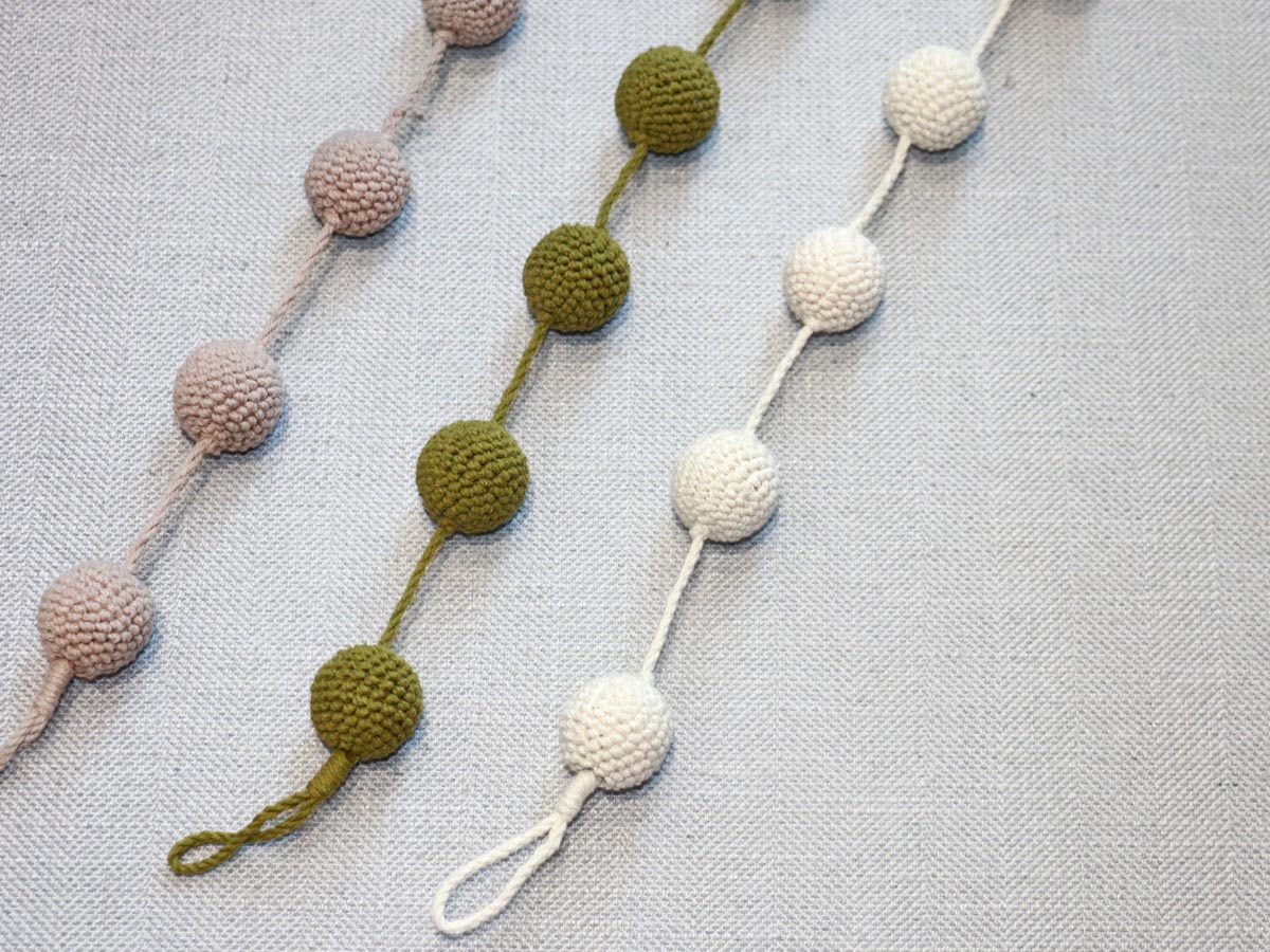 crochet green balls curtain tie
