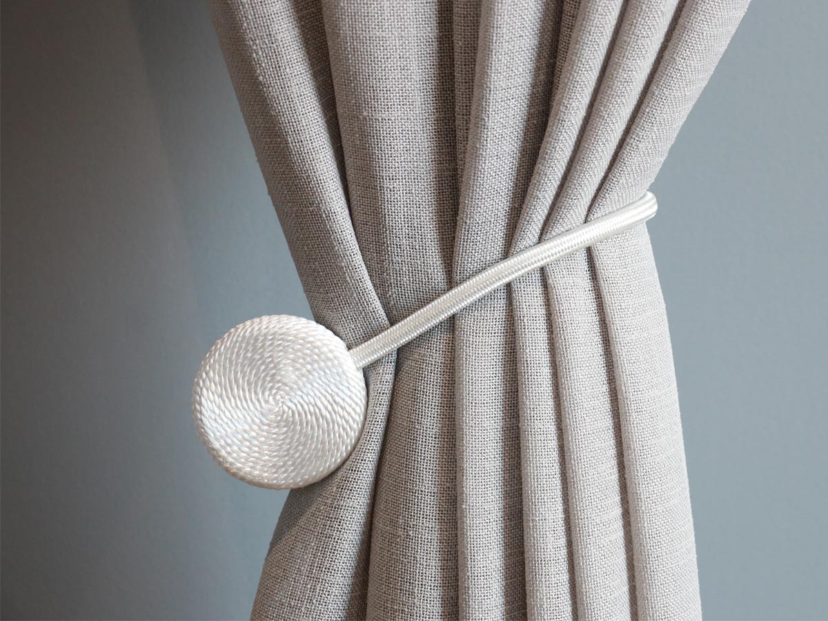 satin white magnet curtain tie