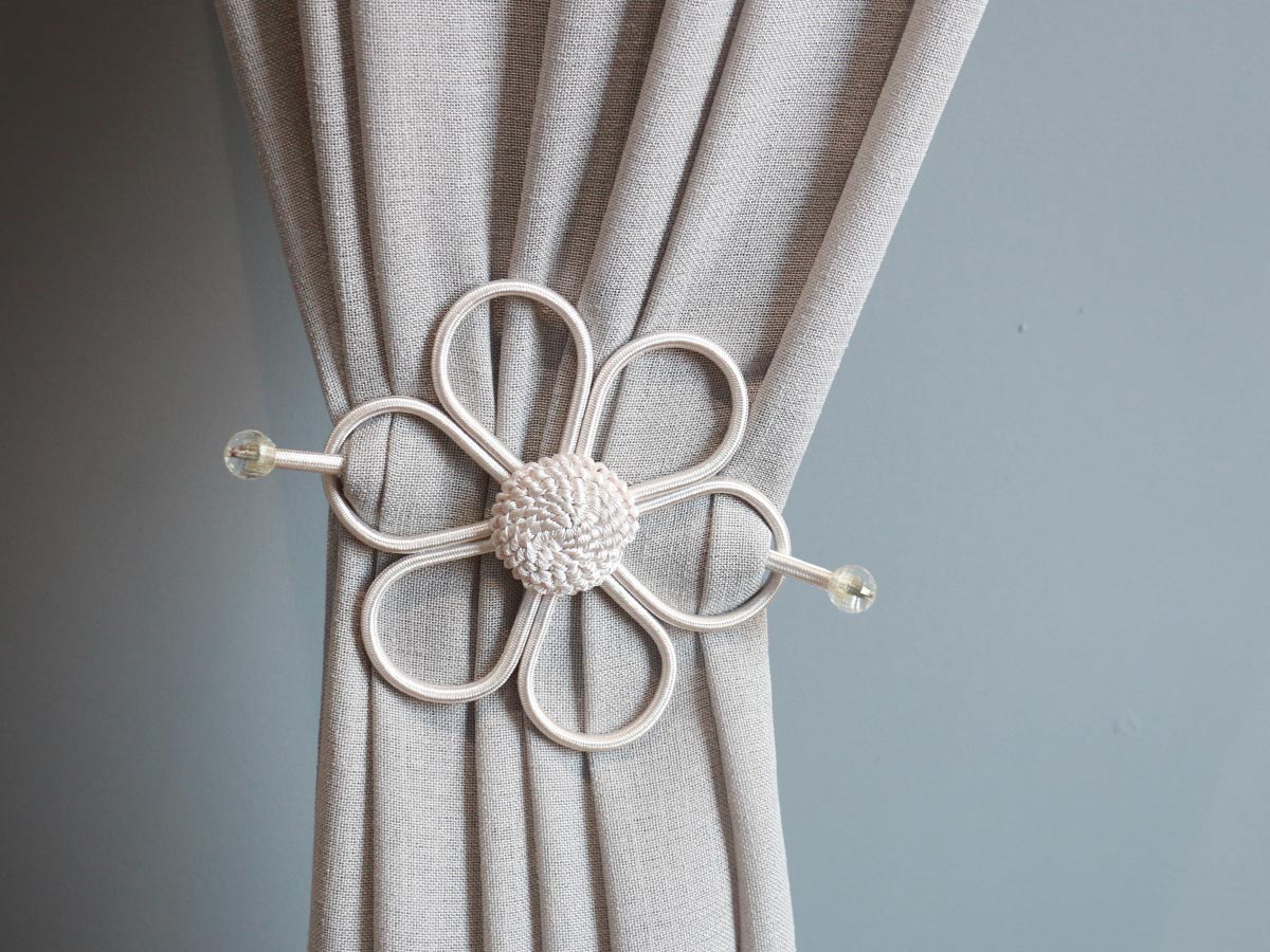 satin flower ecru curtain tie