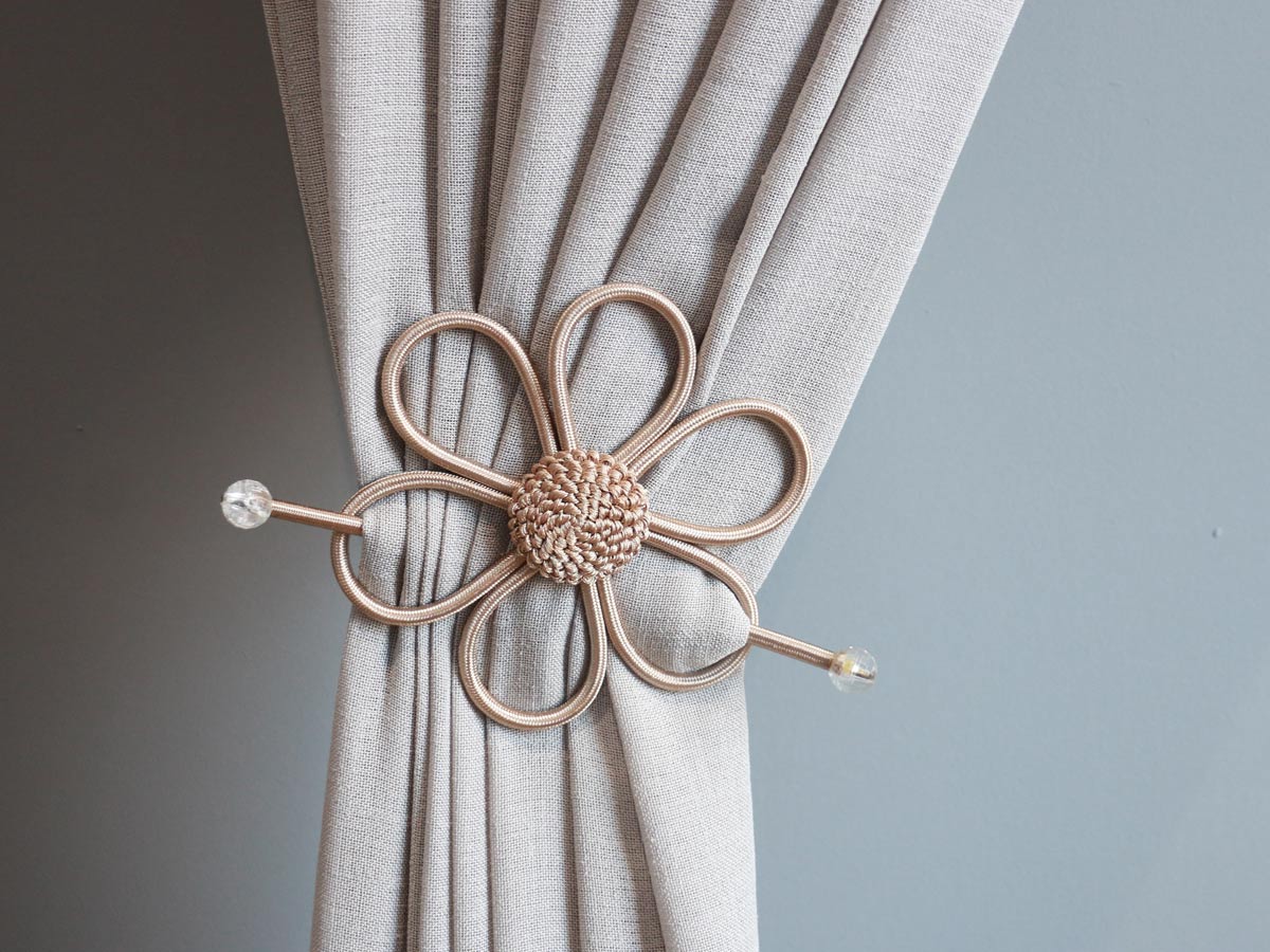 satin flower golden curtain tie