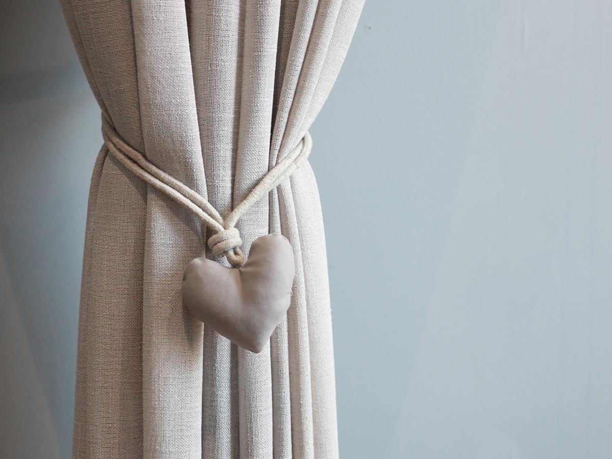 grey padded heart curtain tie
