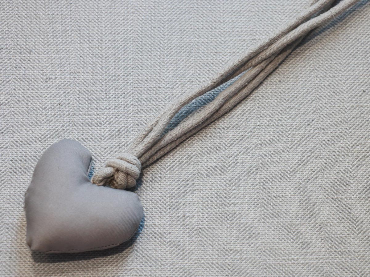 grey padded heart curtain tie