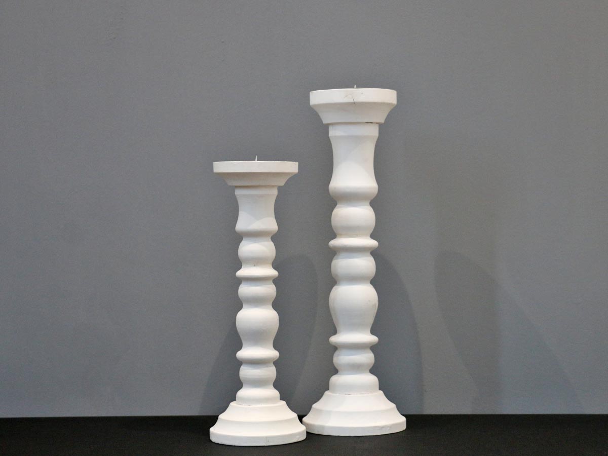white wooden candle holder long