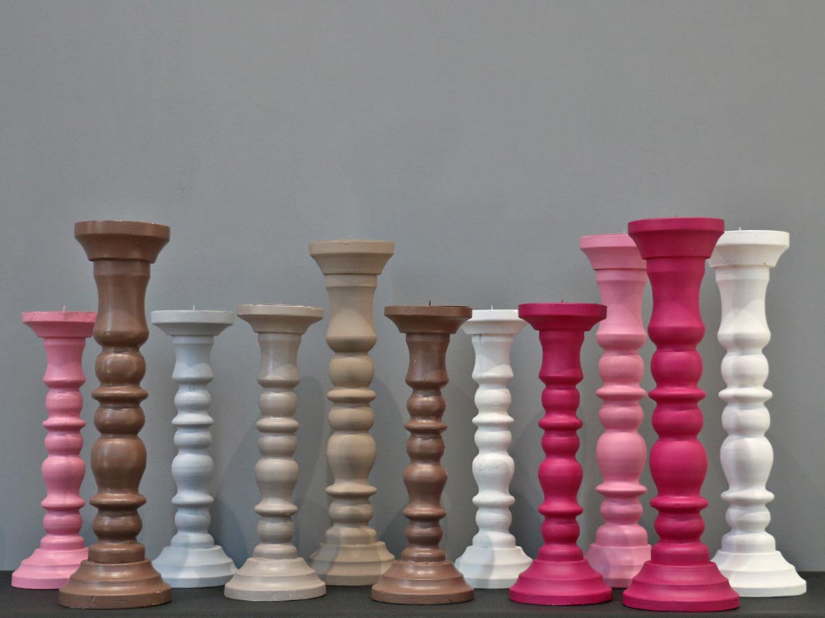 white wooden candle holder long