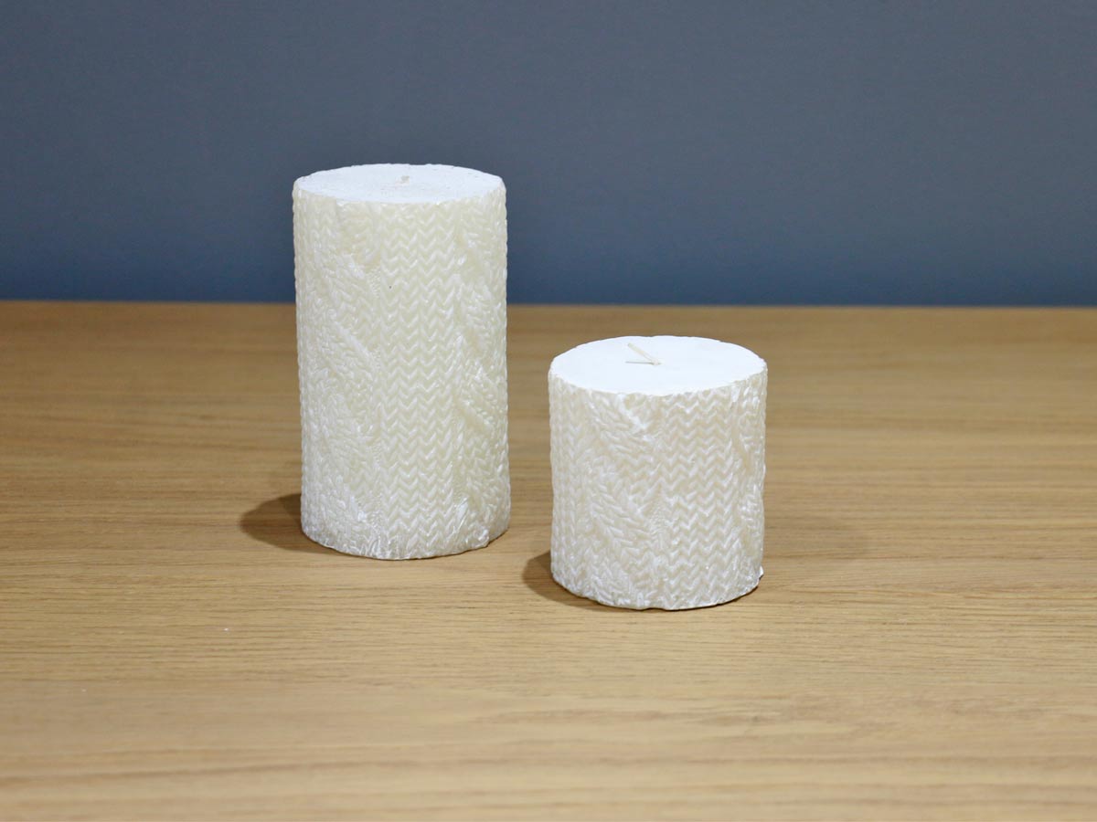 wool design white candle 12.5 cm