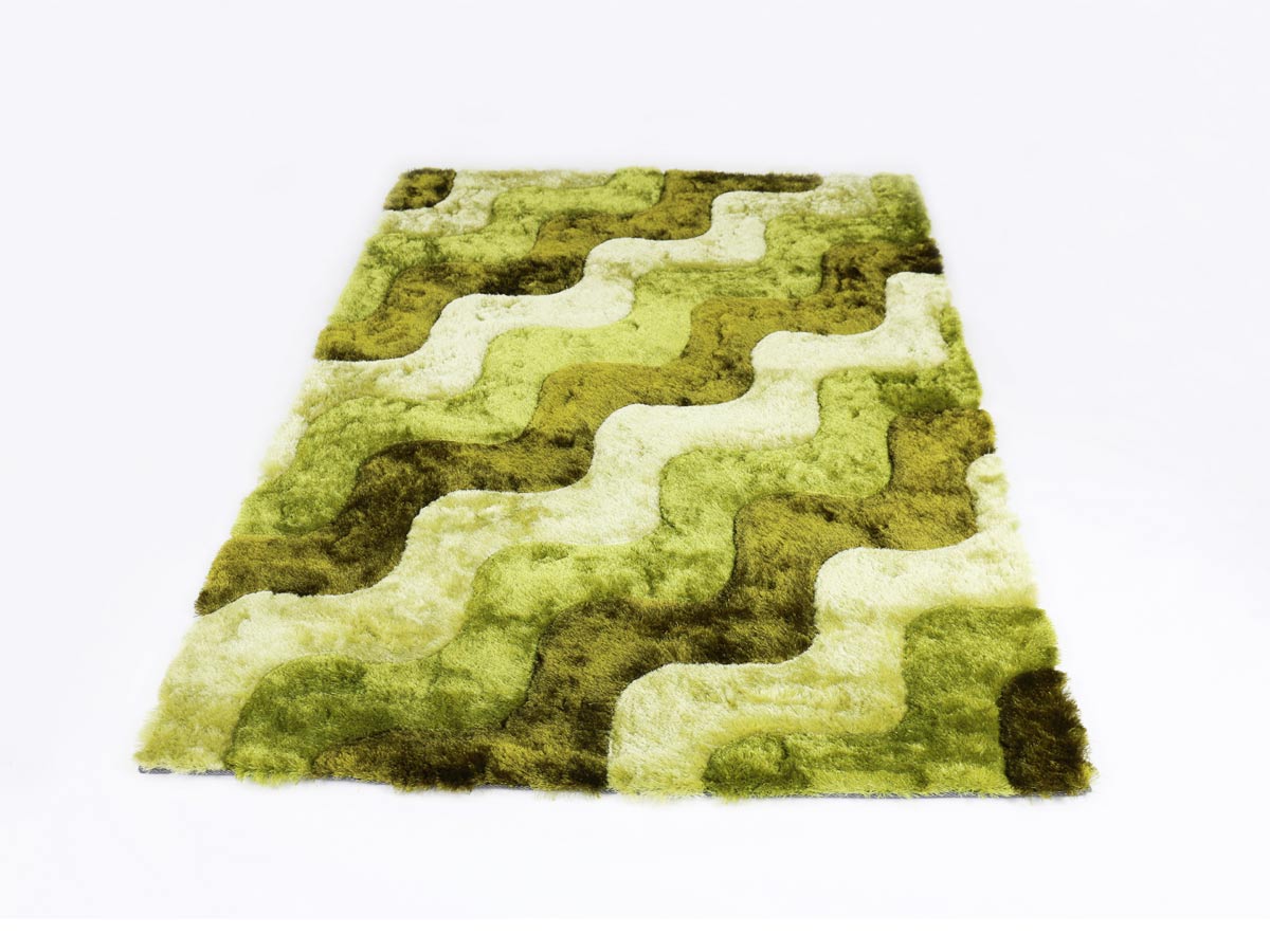 waves hand-tufted shaggy rug green 160x230 cm
