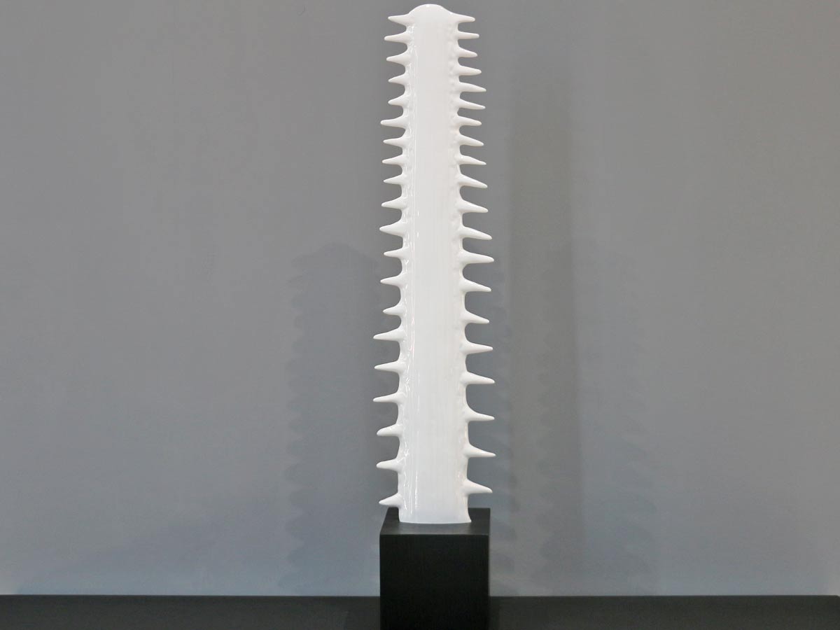 white glossy cactus with black base 84cm