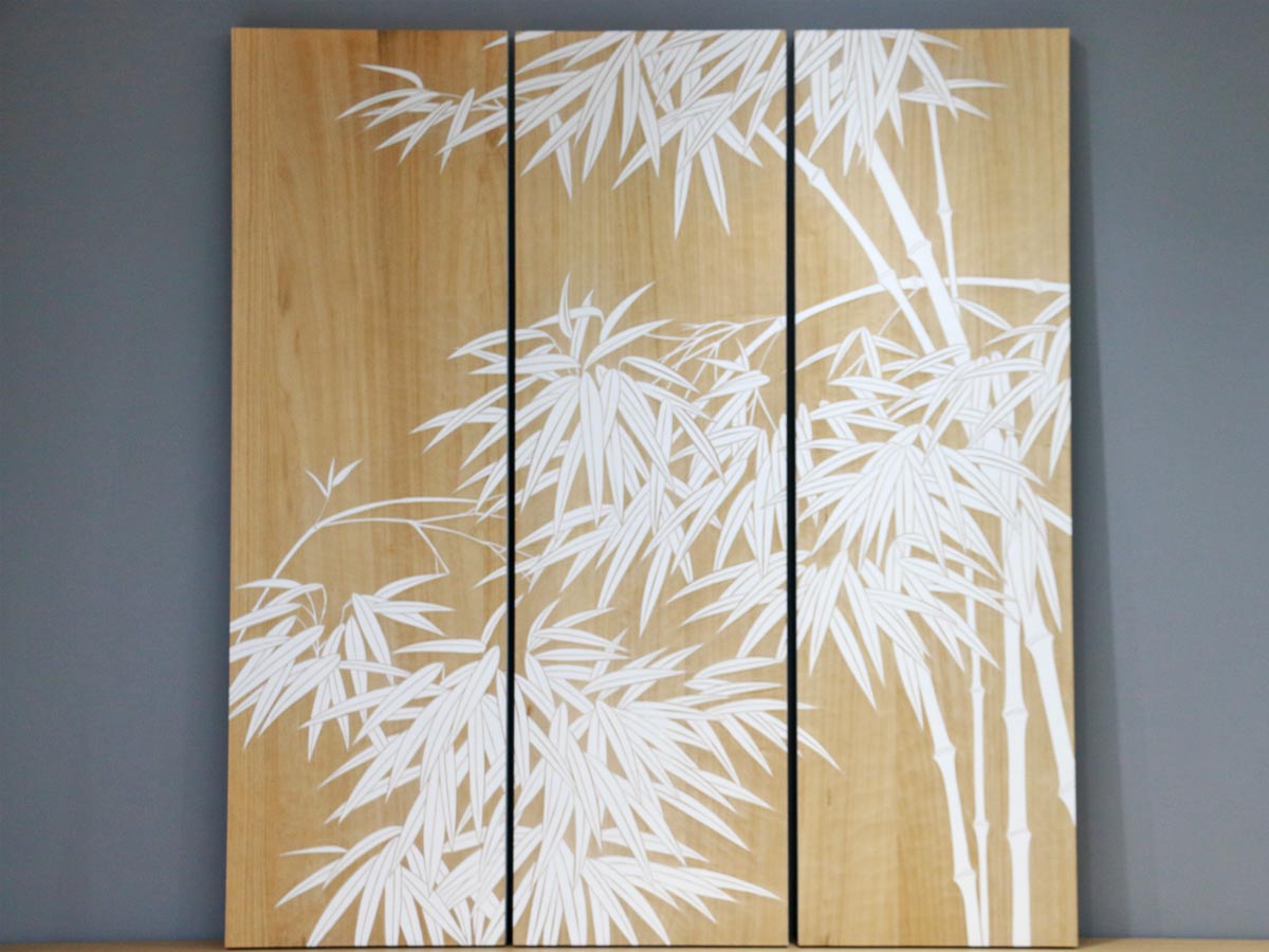 hand-carved bamboo leaves wall pannels 150x45x4cm (3pcs) natural wood-white