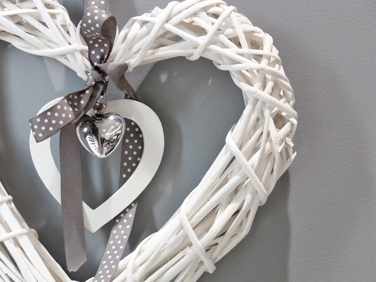 Willow heart with ribbon and silver color heart