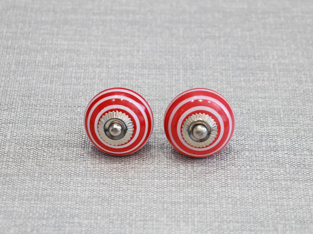 ceramic door knob with red circles (1pc)
