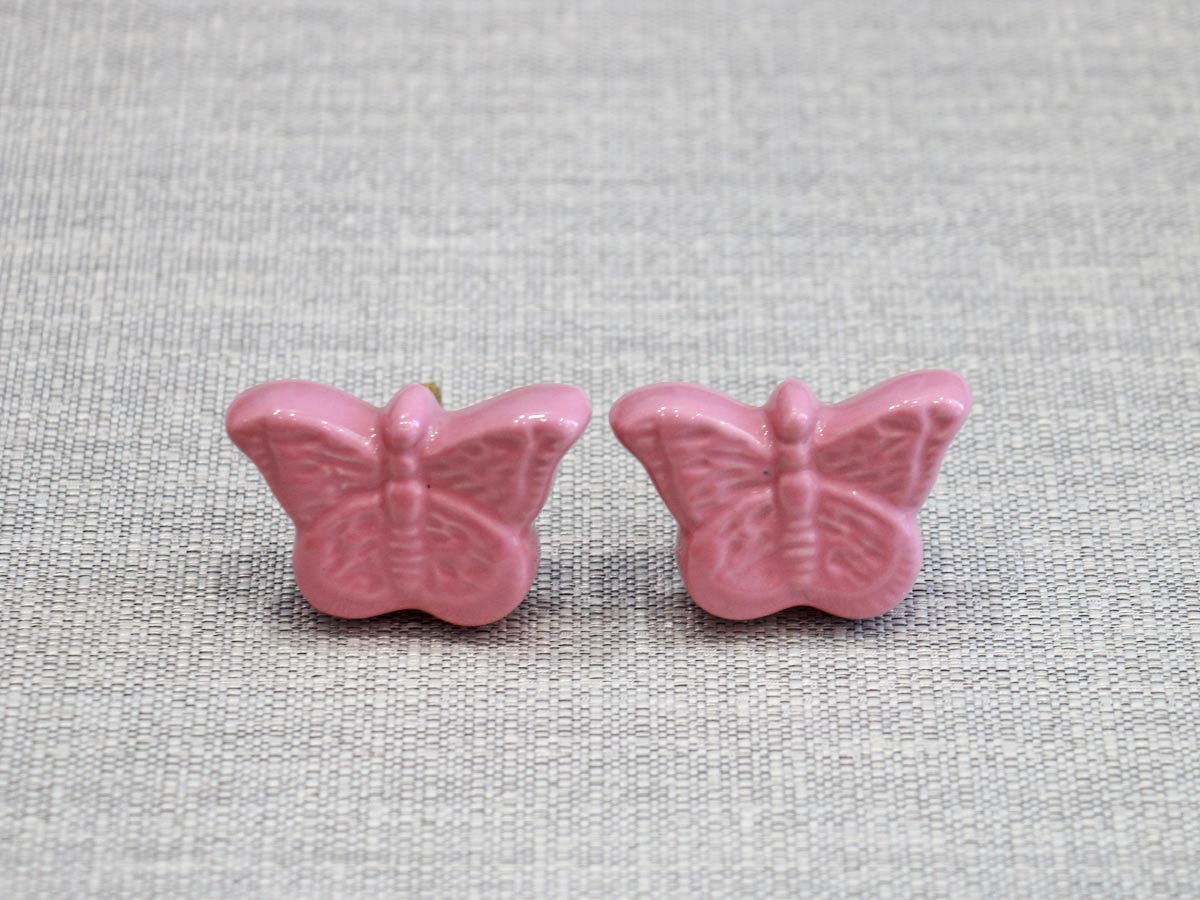 ceramic door knob butterfly design pink (1pc)