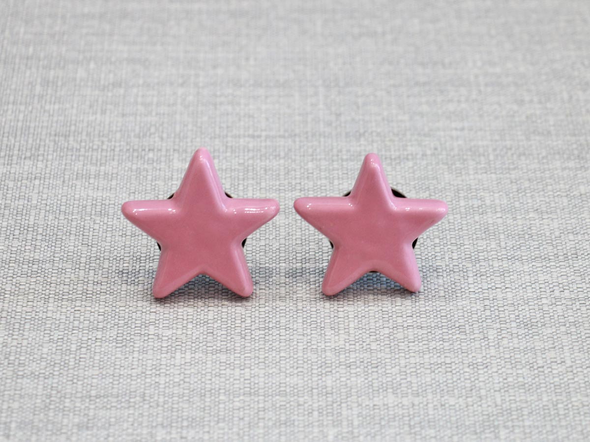 ceramic door knob star design pink (1pc)