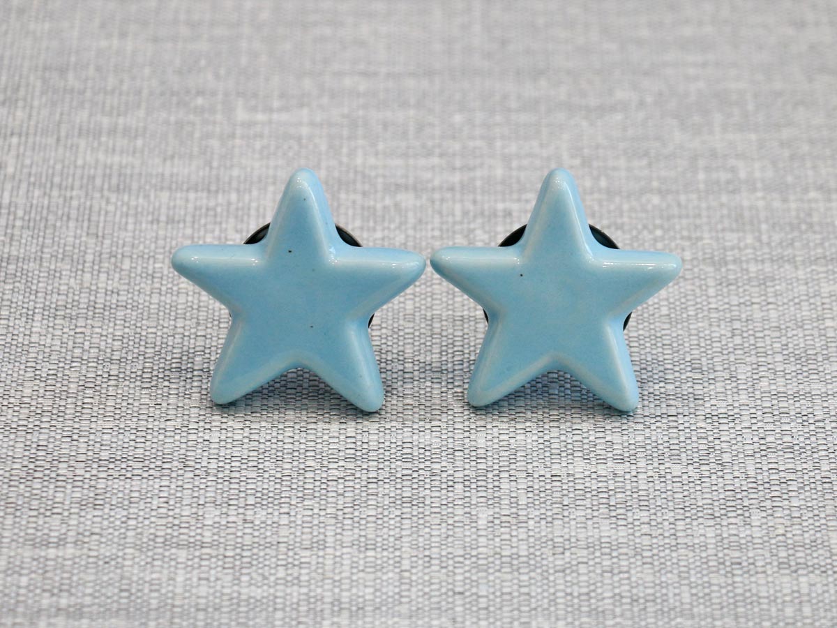 ceramic door knob star design blue (1pc)