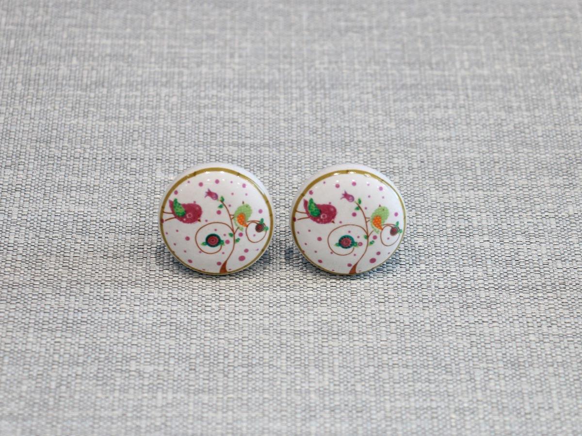 ceramic door knob with birds (1pc)