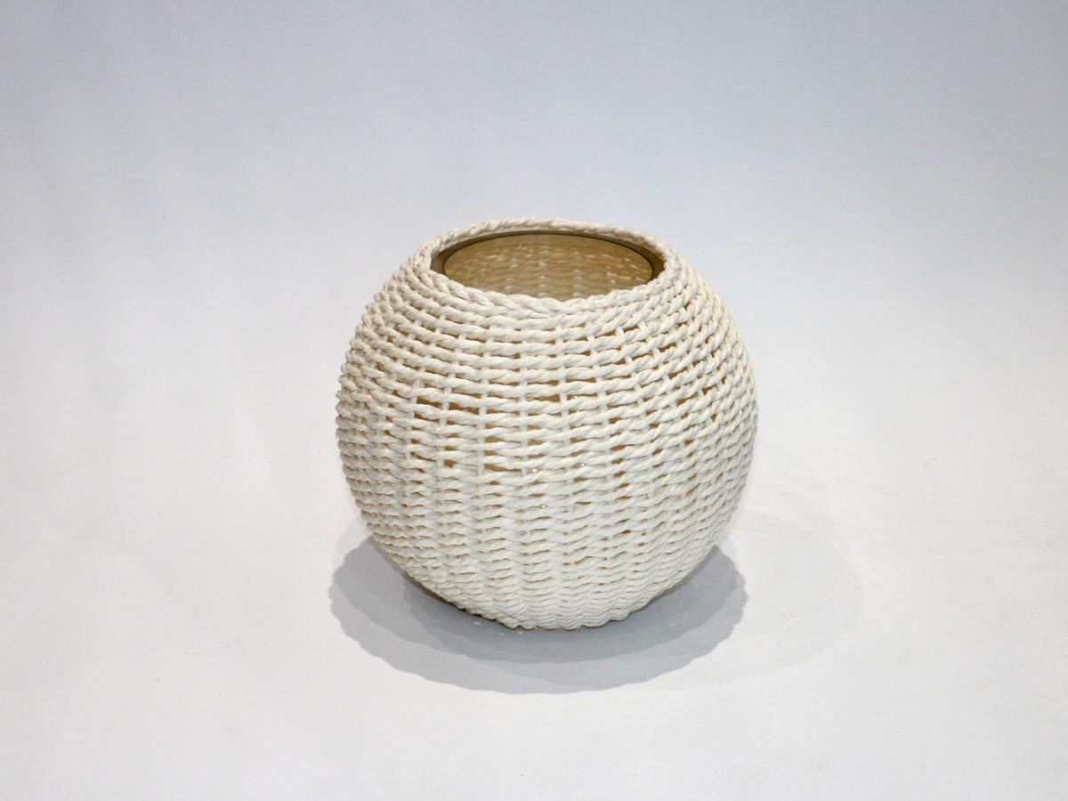 round glass vase covered with white bamboo large