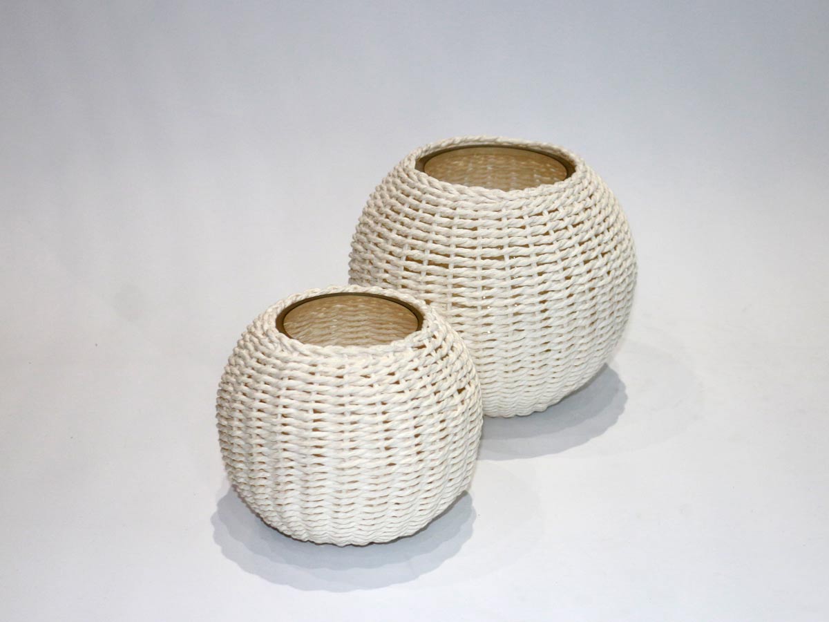 round glass vase covered with white bamboo large