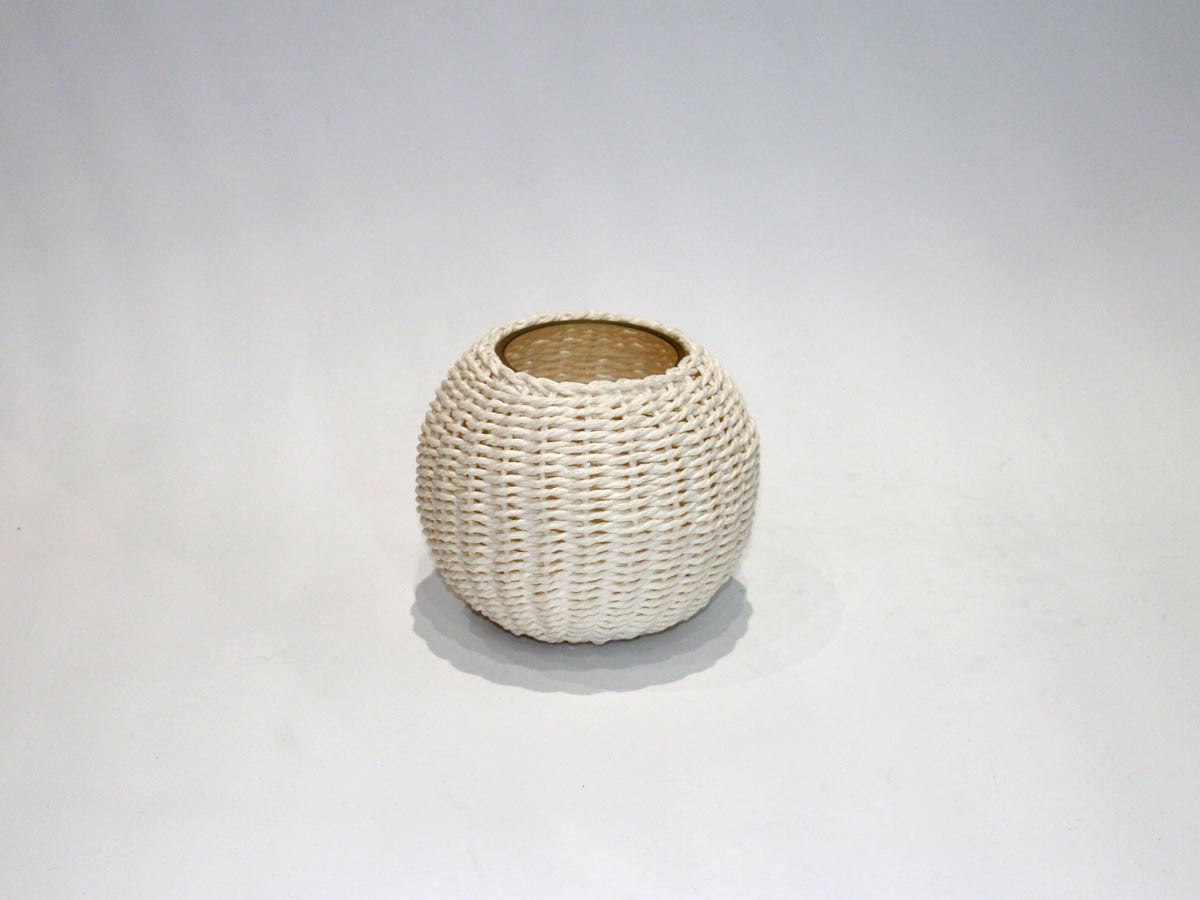 round glass vase covered with white bamboo small