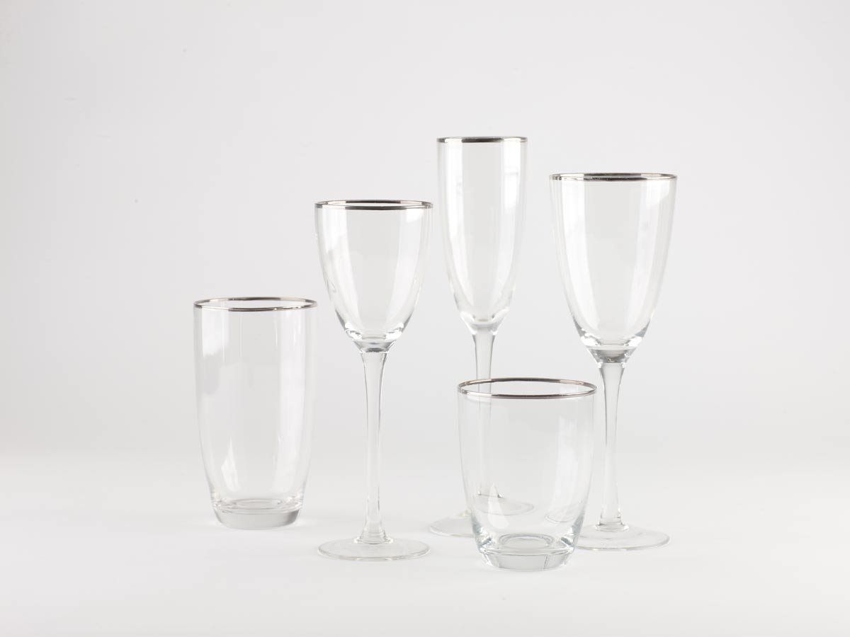 white wine glass with silver rim