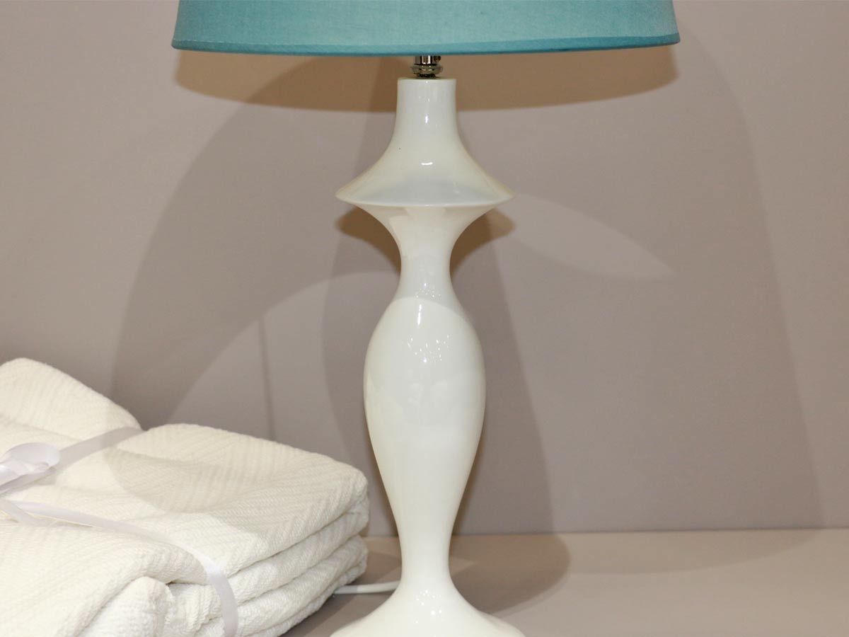 polyresin table lamp with blue shade