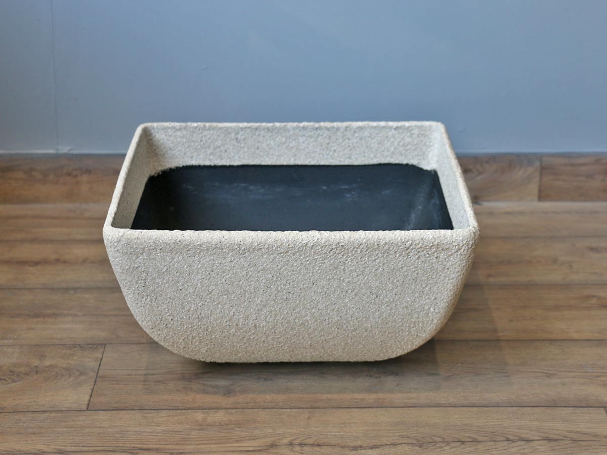 square aged sanstone pot in white