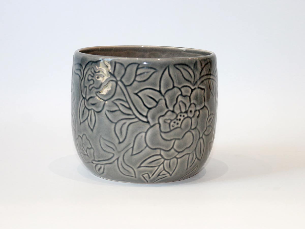 floral design grey pot