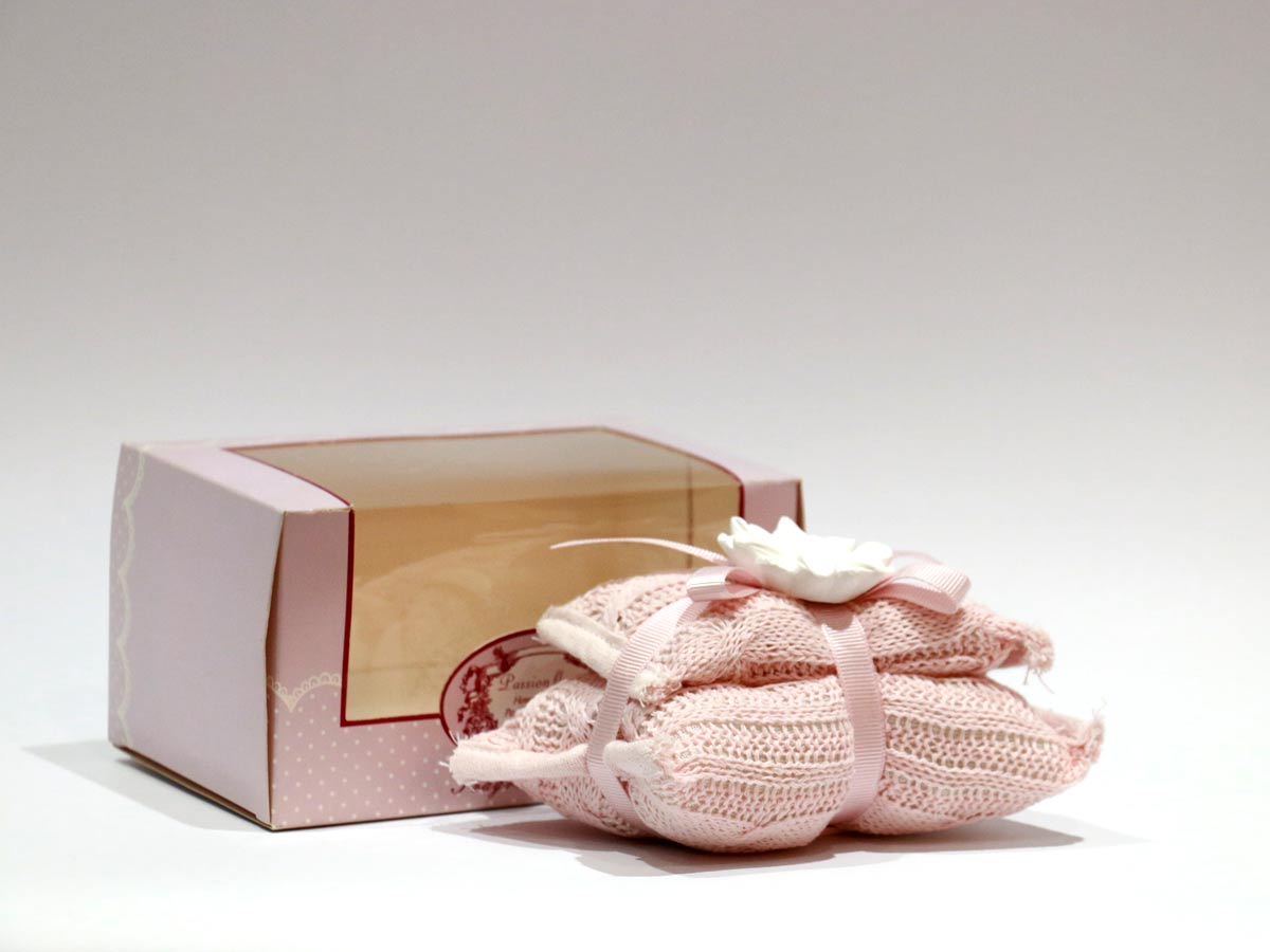 set of 2 pink crochet scented cushions