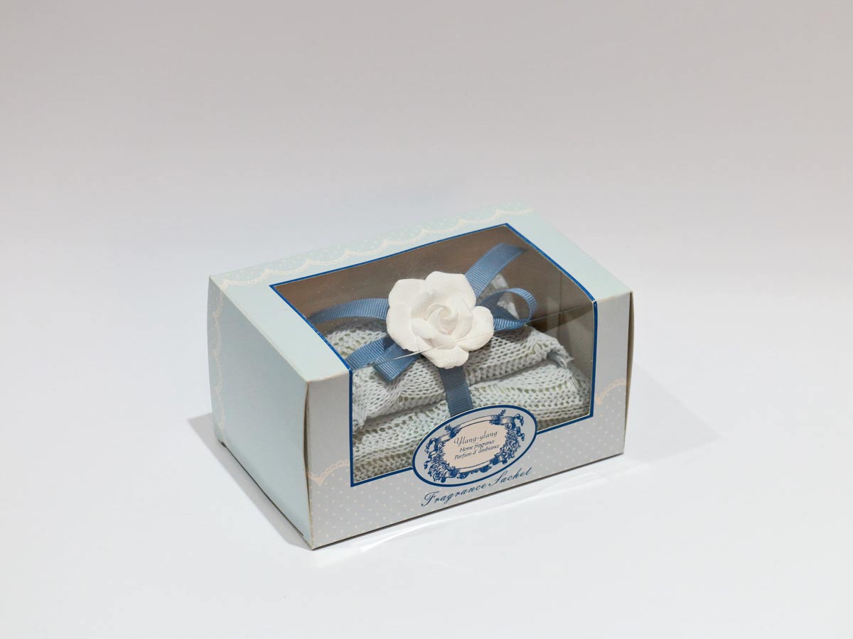 set of 2 blue crochet scented cushions