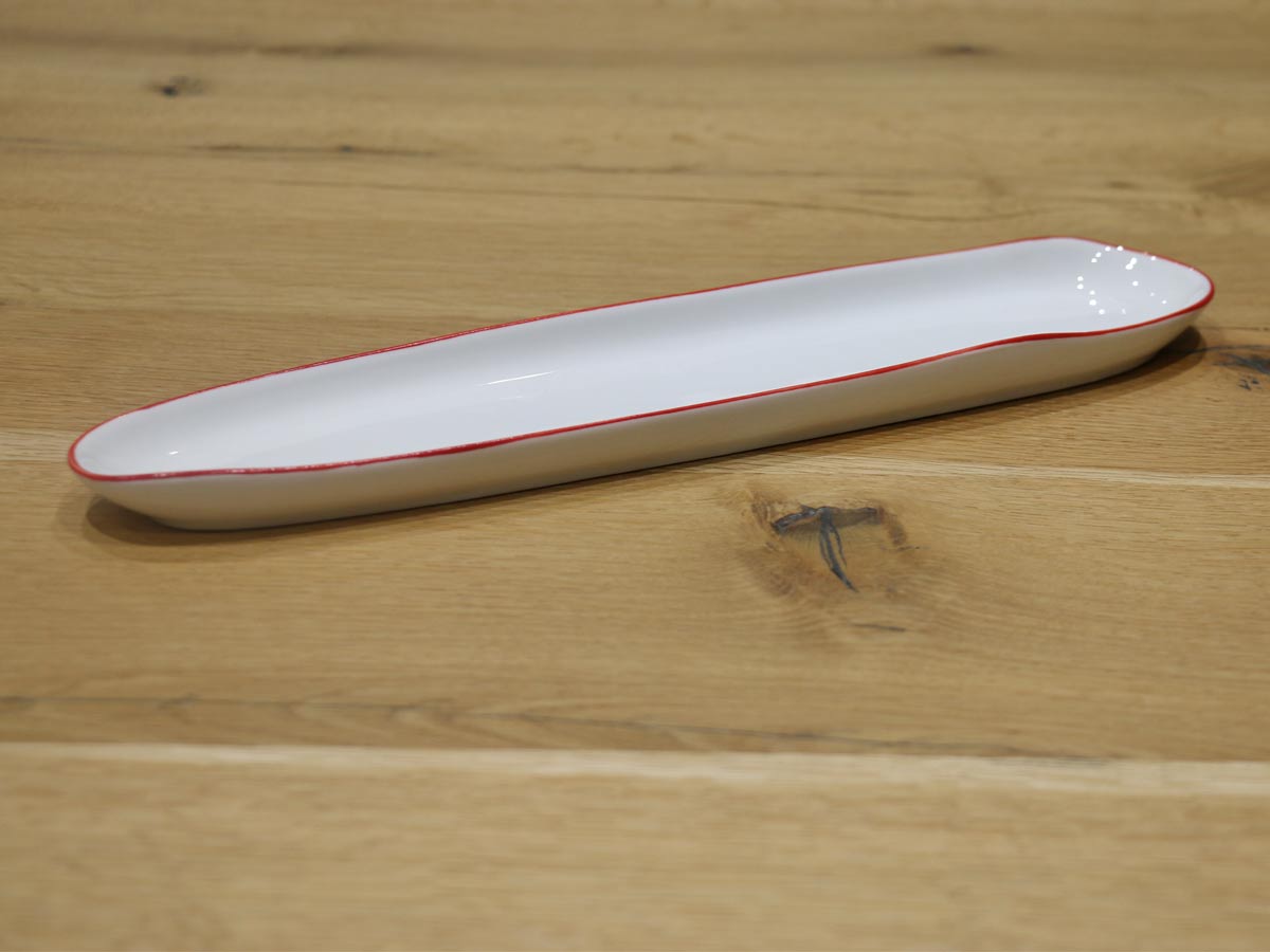 porcelain oblong plate with orange rim 34cm