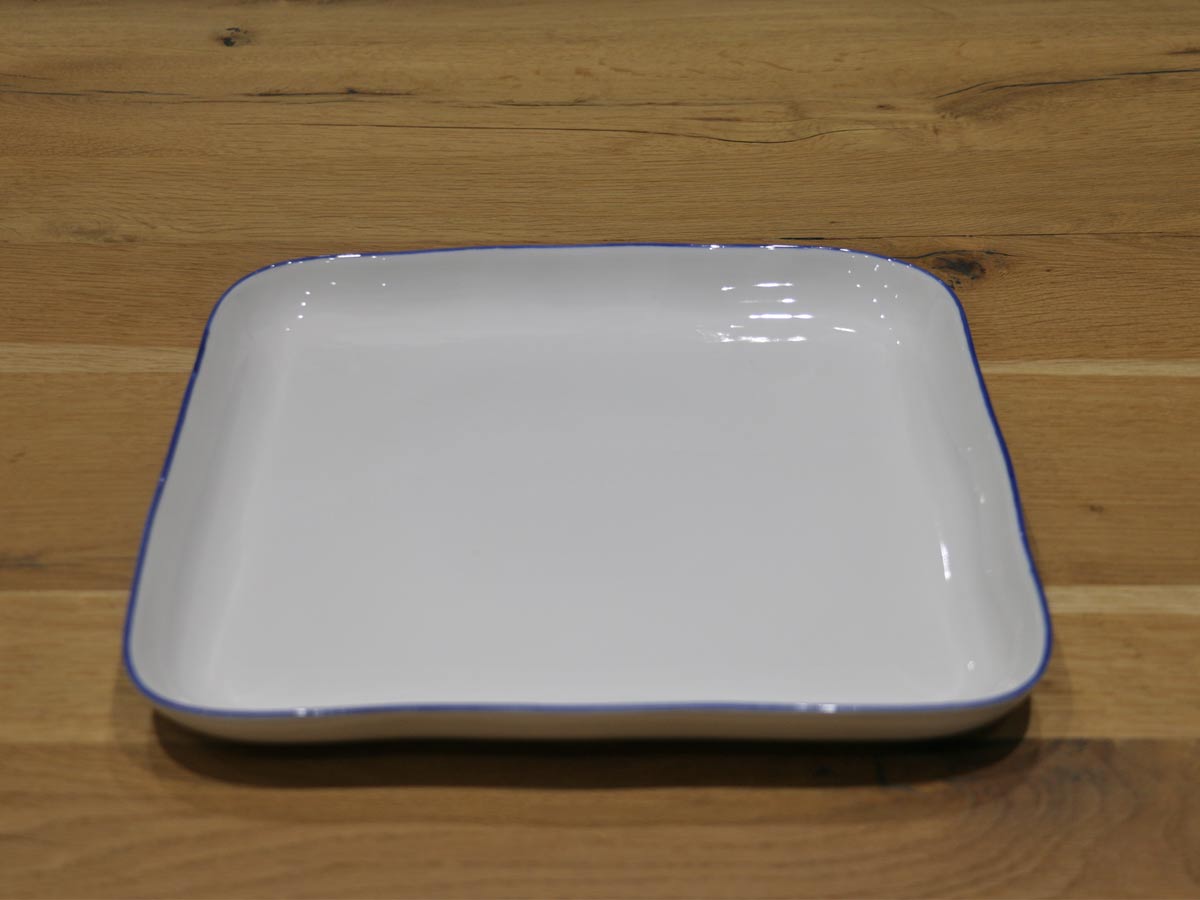 porcelain square plate with blue rim 30cm