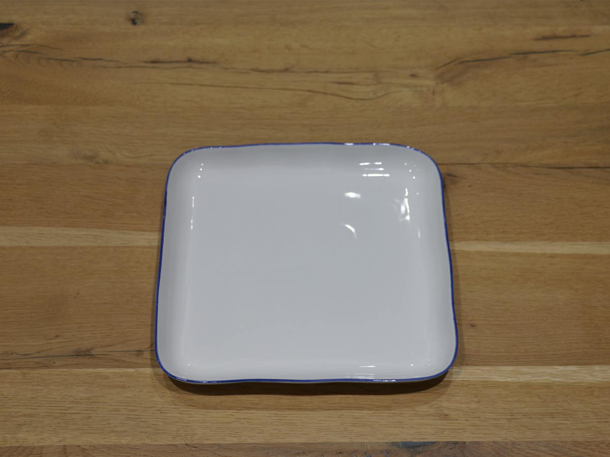 porcelain square plate with blue rim 30cm