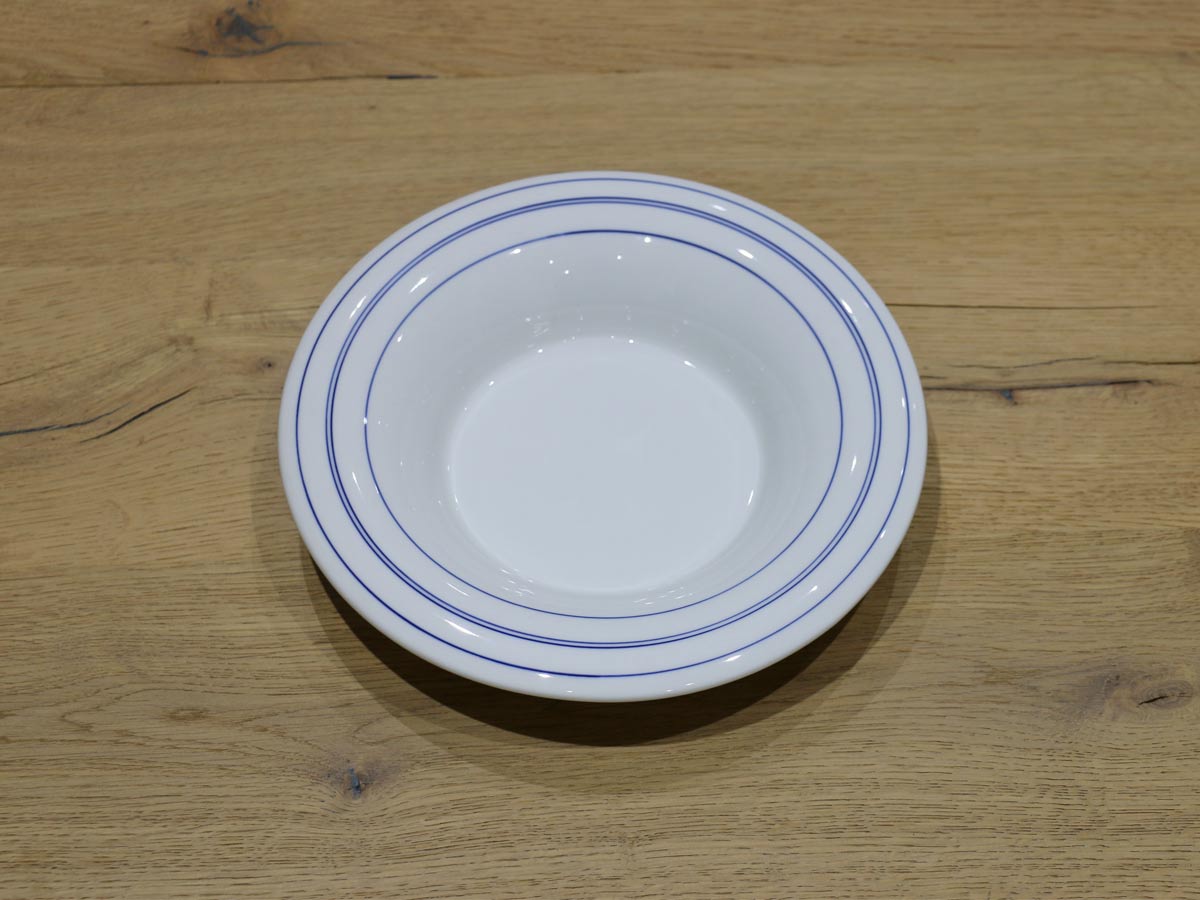 white soup plate with blue rim 22cm