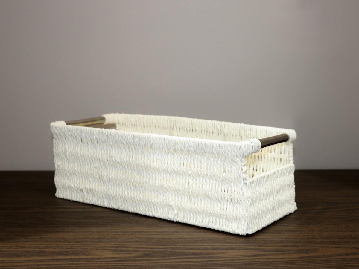 white rectangular basket large silver handed