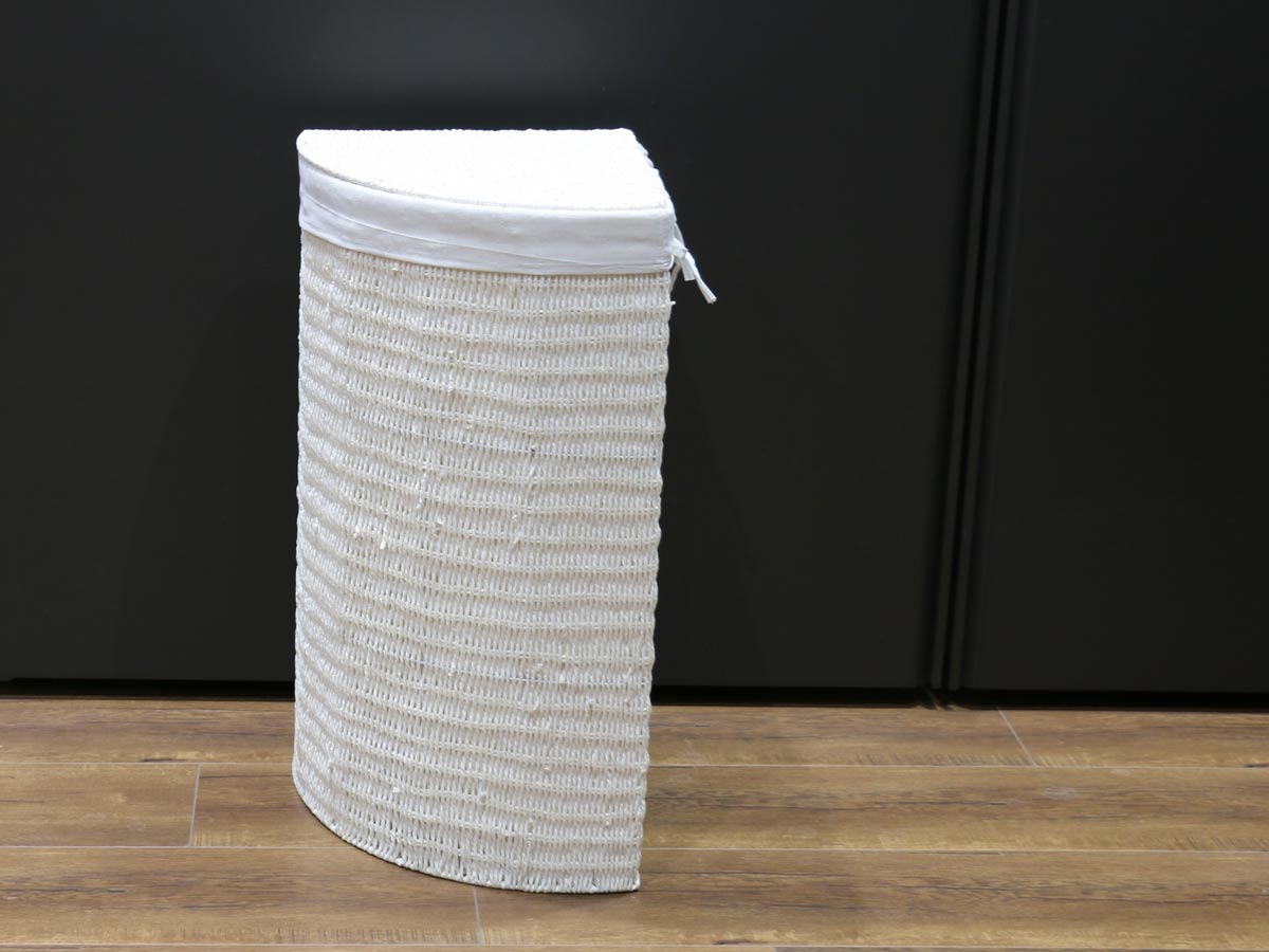 corner laundry basket white with fabric lining