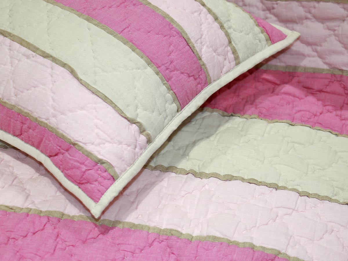 linen quilt in pink with design 190x220 cm with one cushion cover