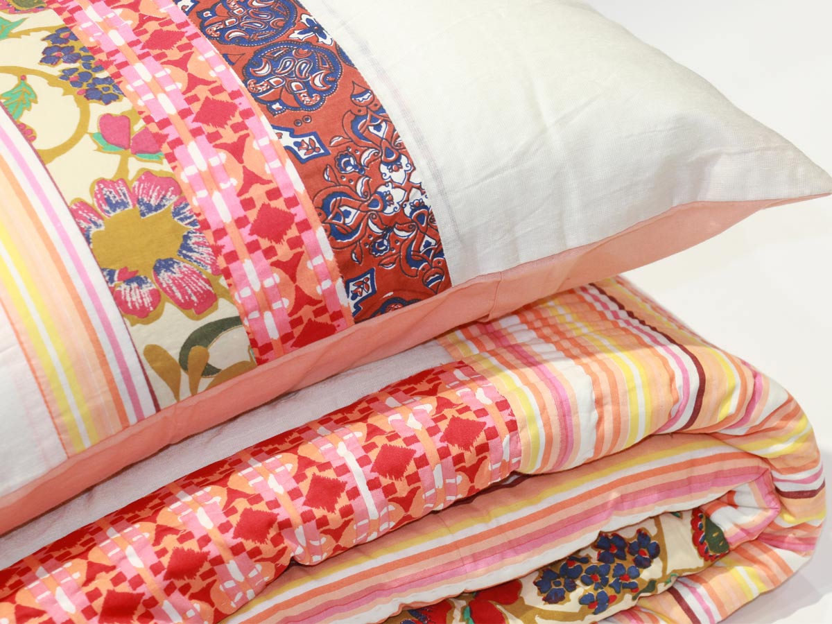 patchwork quilt orange with embroidery details 240x280 cm with two pillow covers