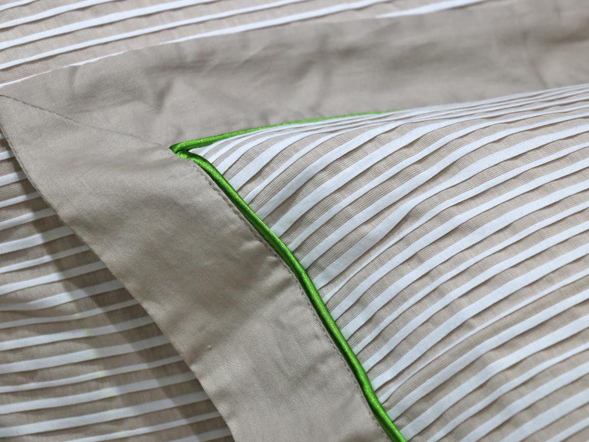 green pleated bed set queen 100% cotton with two pillow covers