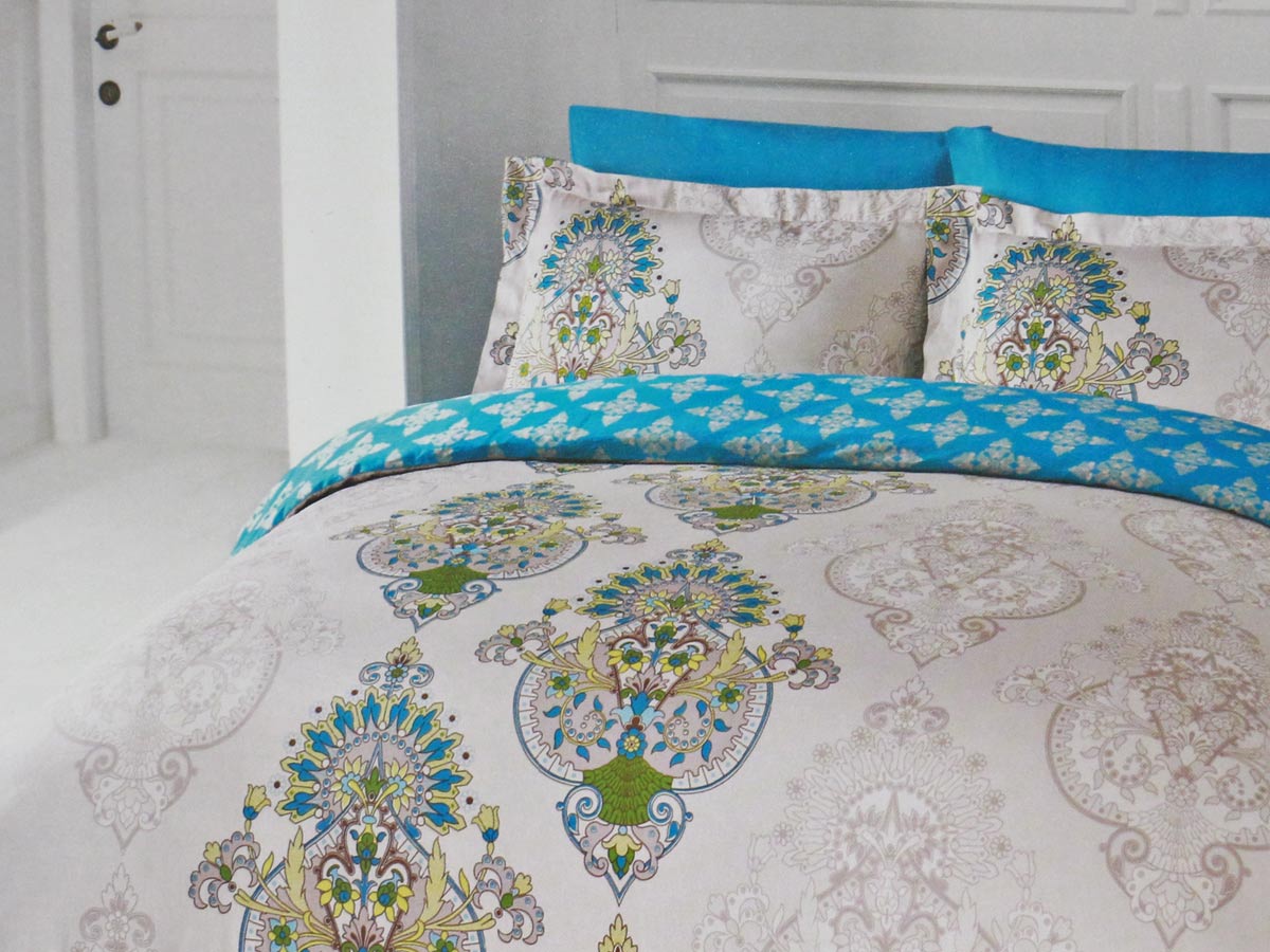 turquoise arabesque cotton sateen bedware set
