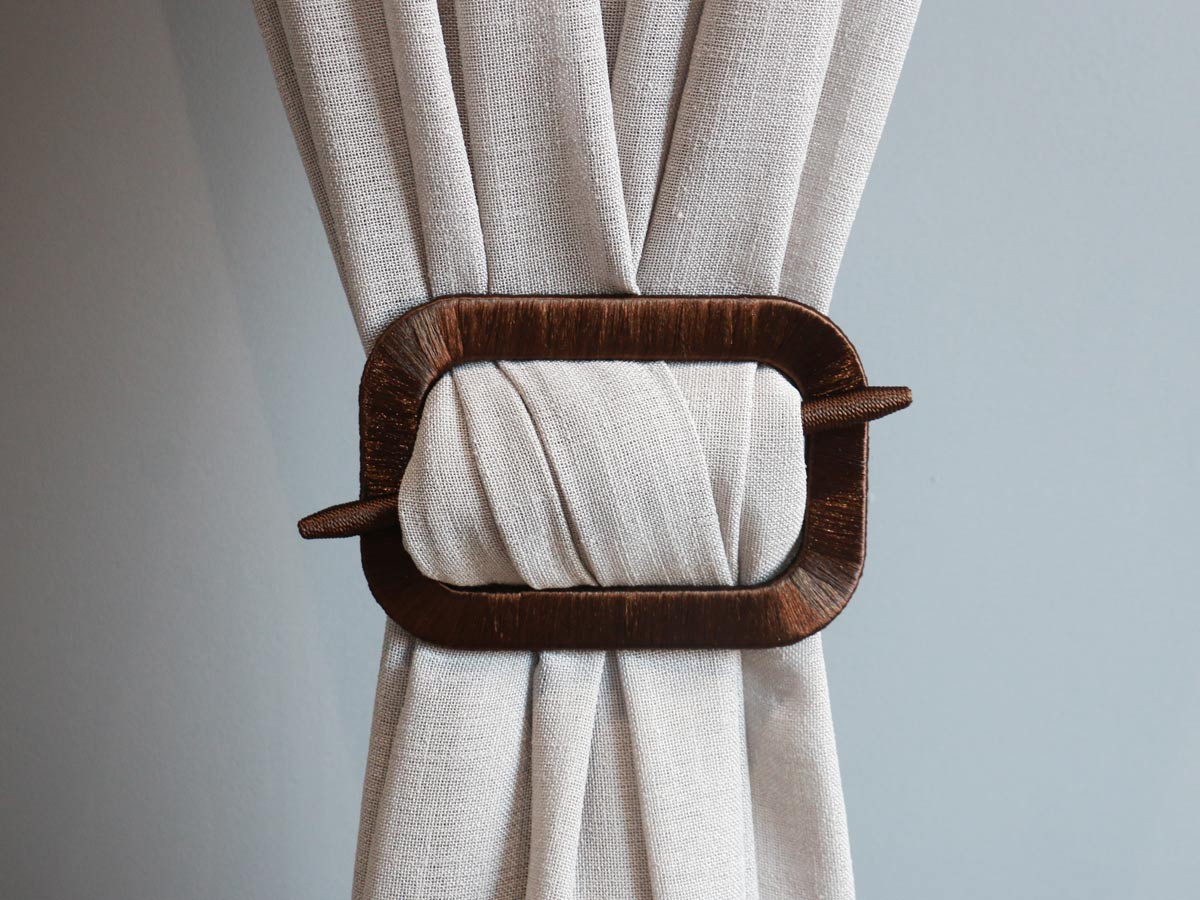 rectangular satin brown curtain tie